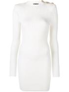 Balmain Ribbed Knit Fitted Dress - White