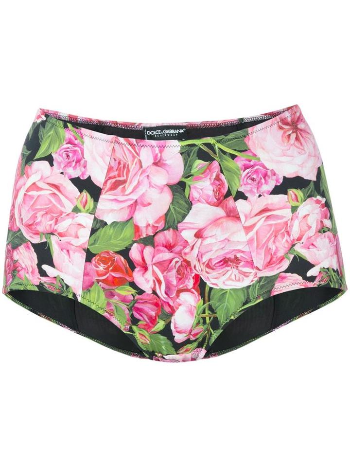 Dolce & Gabbana Rose Print Bikini Bottoms, Women's, Size: 3, Pink/purple, Polyamide/spandex/elastane