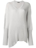 Ann Demeulemeester Rib Knit V-neck Sweater, Women's, Size: Small, Grey, Cotton/cashmere