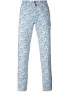 Kiton Floral Print Trousers, Men's, Size: 38, Blue, Cotton