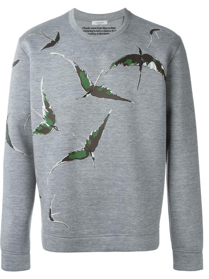 Valentino Albatros Print Sweatshirt, Men's, Size: Large, Grey, Polyurethane/modal