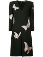 Alexander Mcqueen Butterfly Print Midi Dress - Black