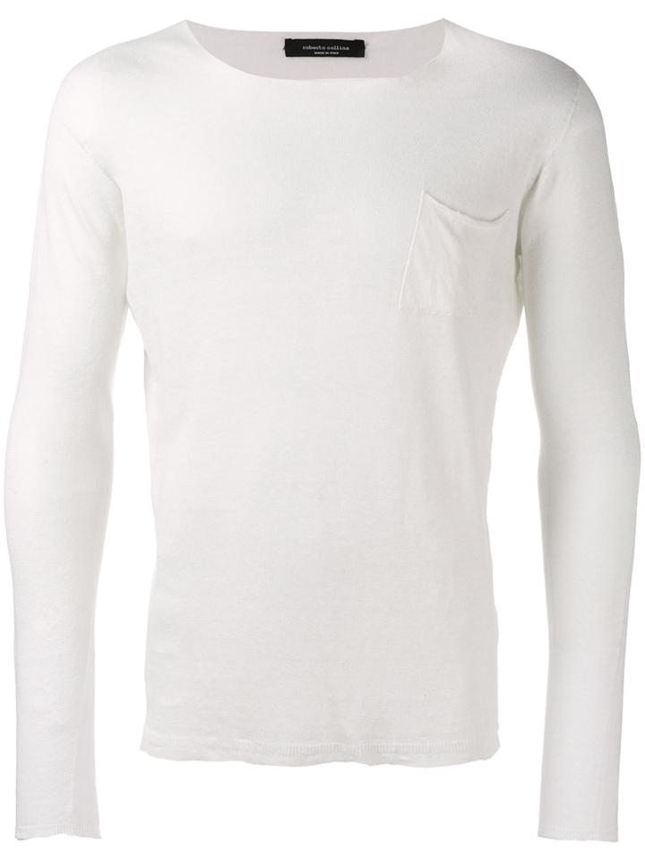 Roberto Collina Patch Pocket Jumper, Men's, Size: 50, White, Linen/flax