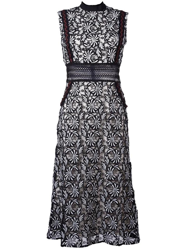 Self-portrait Flower Panelled Dress, Women's, Size: 14, Black, Polyester