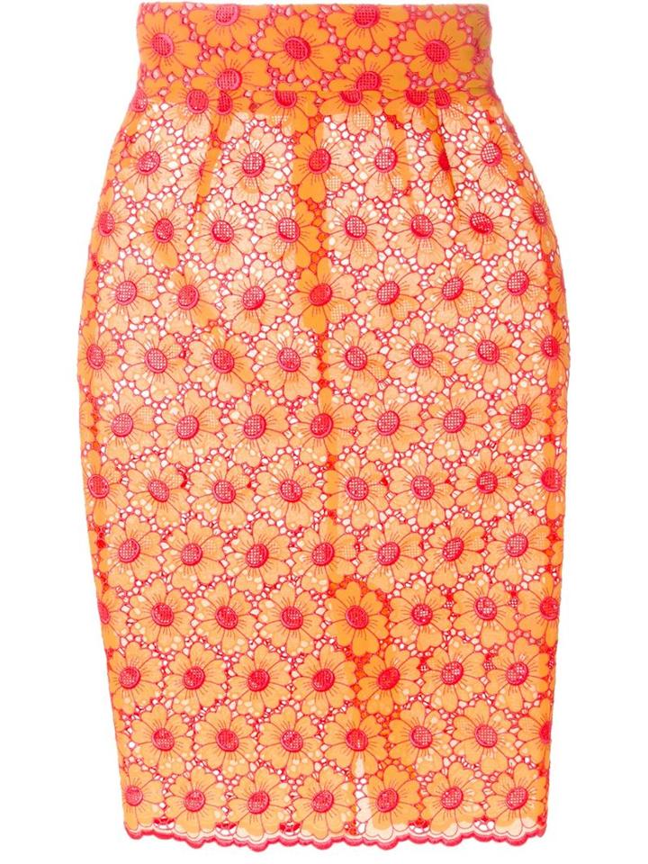 Daizy Shely Floral Lace Pencil Skirt, Women's, Size: 44, Yellow/orange, Cotton