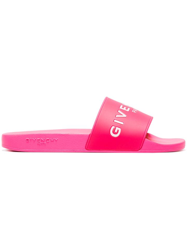 Givenchy Pink Logo Embossed Slides - Pink & Purple