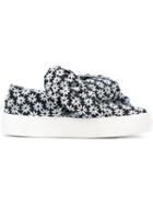 Joshua Sanders Floral Print Bow Detail Trainers, Women's, Size: 35, Blue, Cotton/leather/rubber