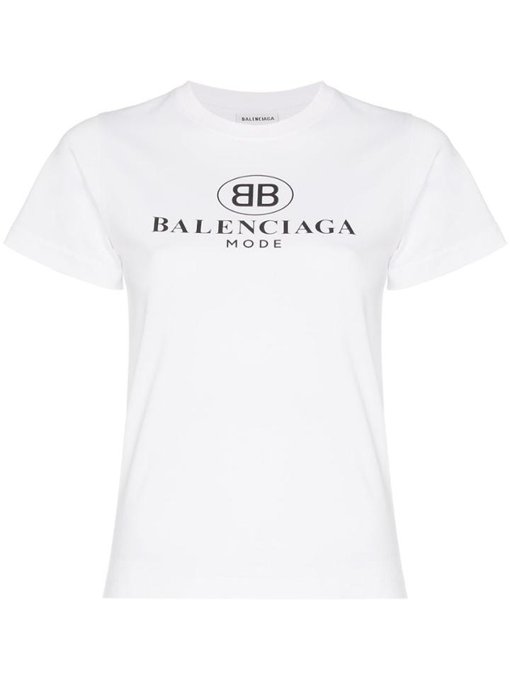 Balenciaga Short-sleeve Cotton Logo Tee - White