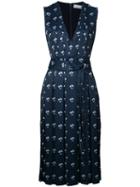 Victoria Beckham Floral Print Pleated Dress, Women's, Size: 10, Blue, Polyester