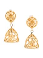 Chanel Vintage Cc Bird Cage Earrings - Gold