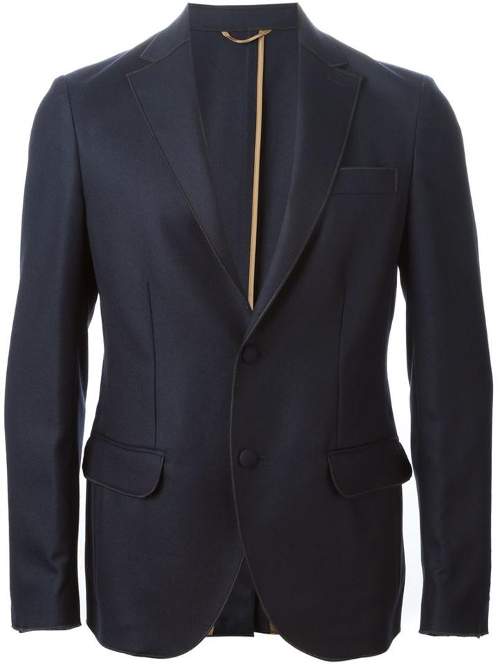 Maison Lvchino Piped Trim Blazer, Men's, Size: 54, Blue, Viscose/wool