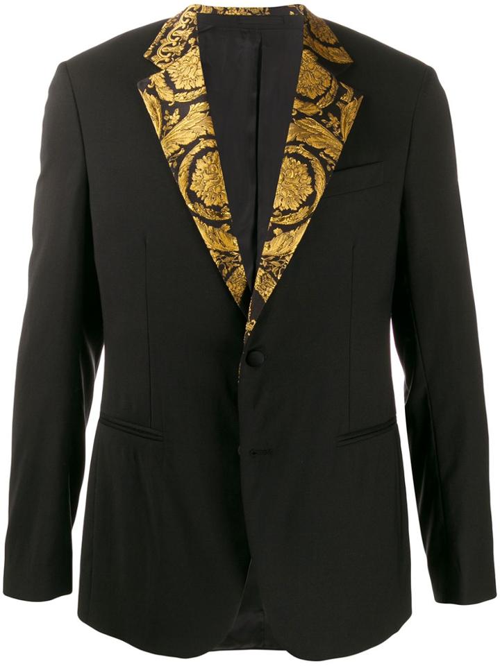 Versace Printed Lapel Suit Jacket - Black