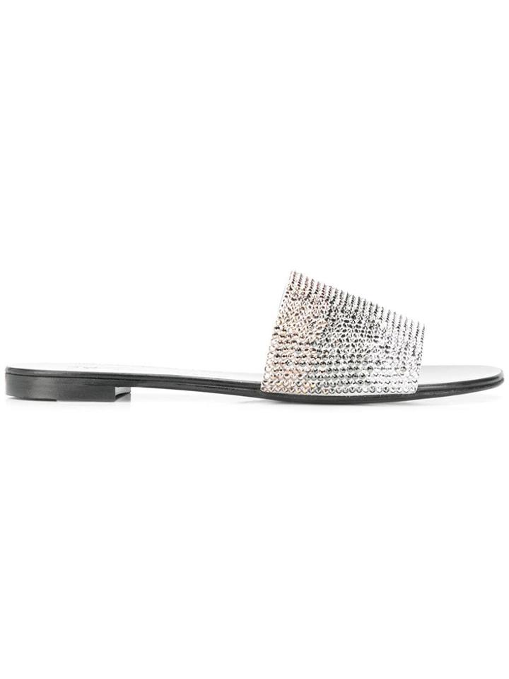 Giuseppe Zanotti Design Gradient Crystal Embellished Slides - Silver
