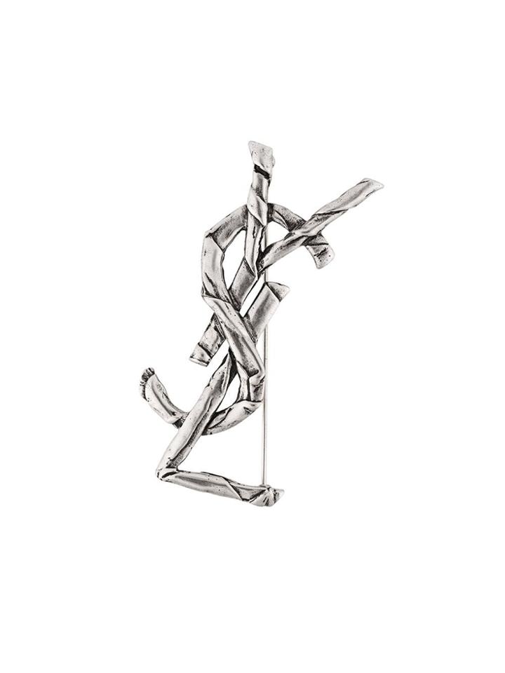 Saint Laurent Logo Pin Brooch - Metallic