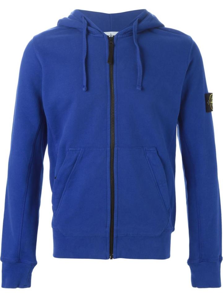 Stone Island Zipped Hoodie, Men's, Size: Xl, Blue, Cotton