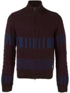 Al Duca D'aosta 1902 Colour Block Knitted Zip Cardigan, Men's, Size: Medium, Red, Wool/polyamide/acrylic/mohair