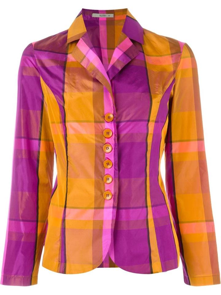 Etro Checked Blazer, Women's, Size: 44, Yellow/orange, Silk