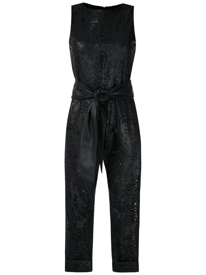 Andrea Bogosian Cut Out Pattern Leather Jumpsuit - Black