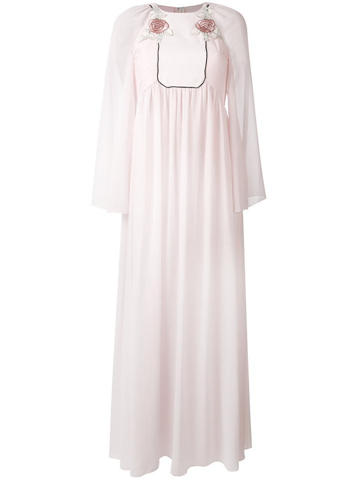 Giamba - Long Rose Embroidered Bib Dress - Women - Polyester/viscose - 42, Pink/purple, Polyester/viscose