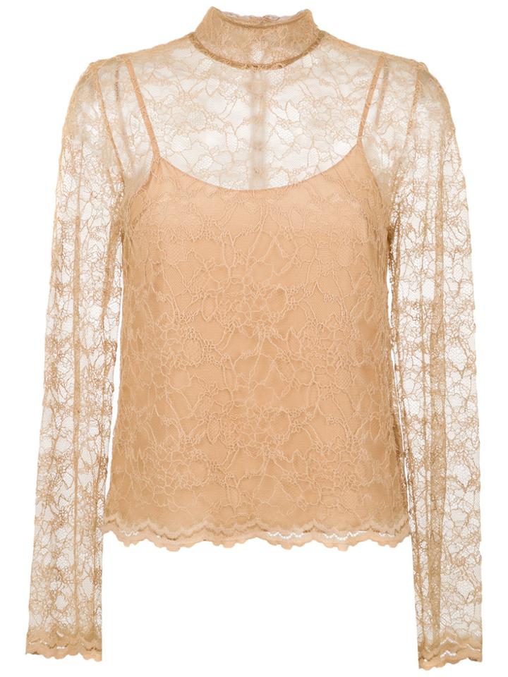 Nk Turtle Neck Lace Blouse - Nude & Neutrals