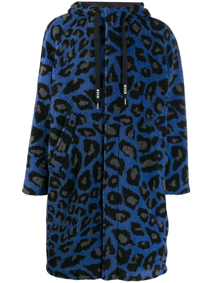 Msgm Leopard Shearling Coat - Blue