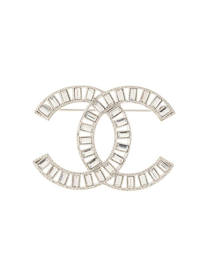 Chanel Pre-owned Rhinestone Cc Brooch - Silver