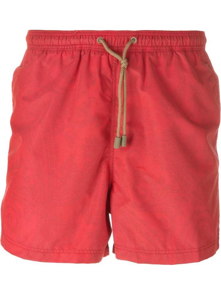 Etro Paisley Print Swim Shorts, Men's, Size: M, Red, Nylon