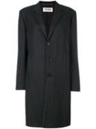 Saint Laurent - Pinstripe Mid-length Coat - Women - Silk/cotton/wool - 38, Black, Silk/cotton/wool