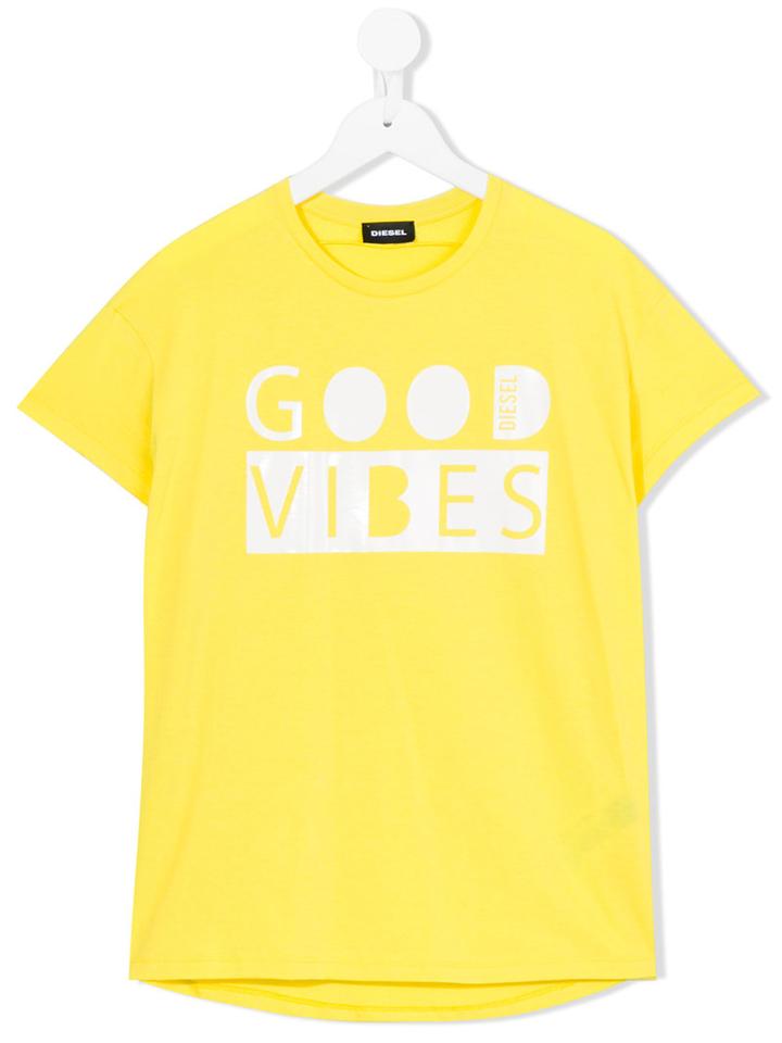 Diesel Kids - Good Vibes Print T-shirt - Kids - Cotton - 12 Yrs, Yellow/orange