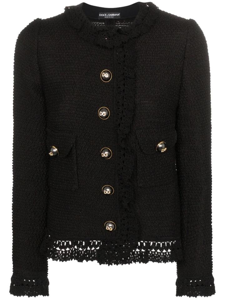 Dolce & Gabbana Crystal Logo Bouclé Jacket - Black