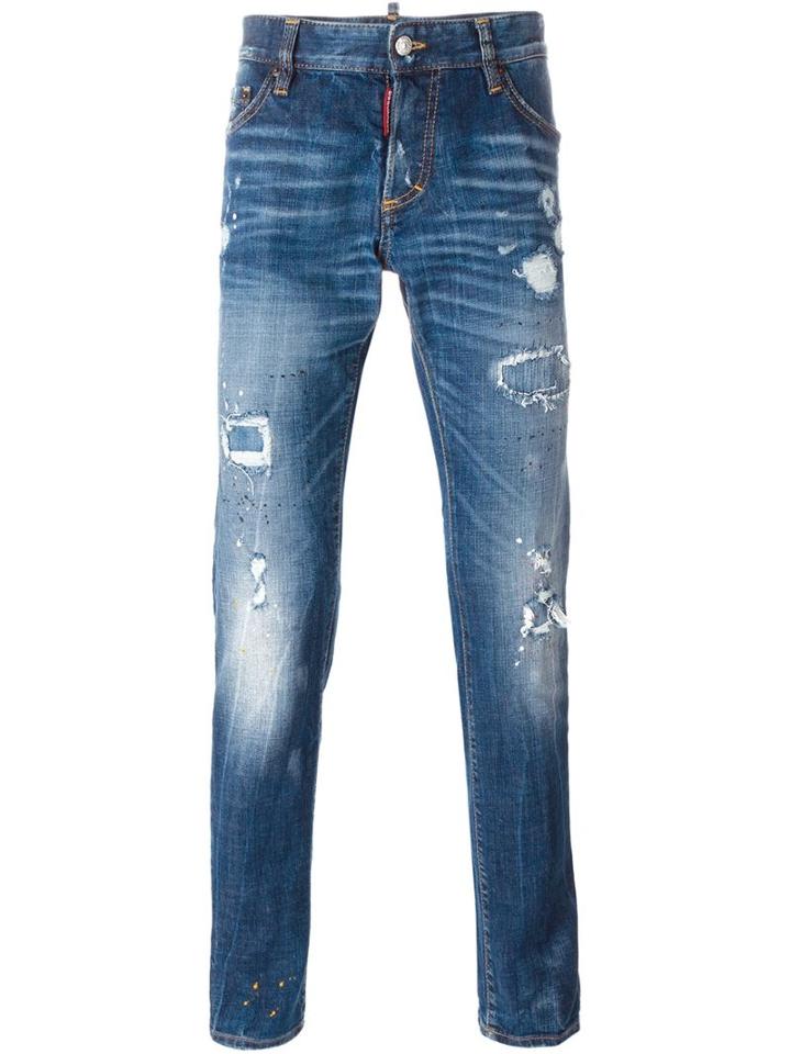 Dsquared2 'slim' Jeans, Men's, Size: 50, Blue, Cotton/spandex/elastane/polyester/calf Leather
