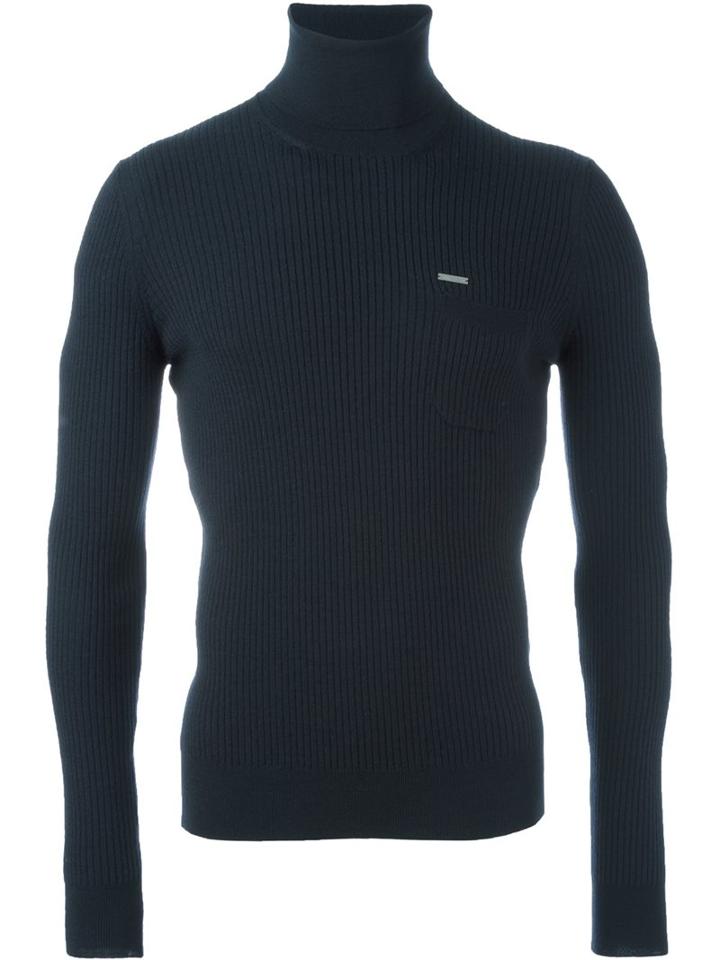 Dsquared2 Ribbed Roll Neck Jumper, Men's, Size: Large, Blue, Polyester/wool