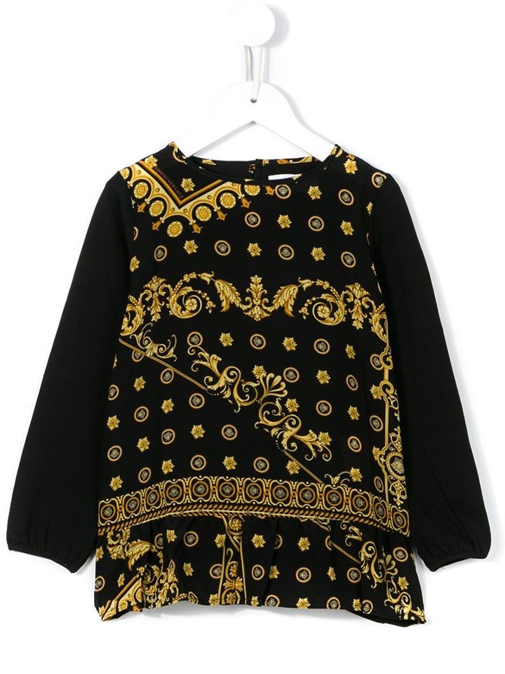 Young Versace 'majolica' Print Blouse, Toddler Girl's, Size: 5 Yrs, Black