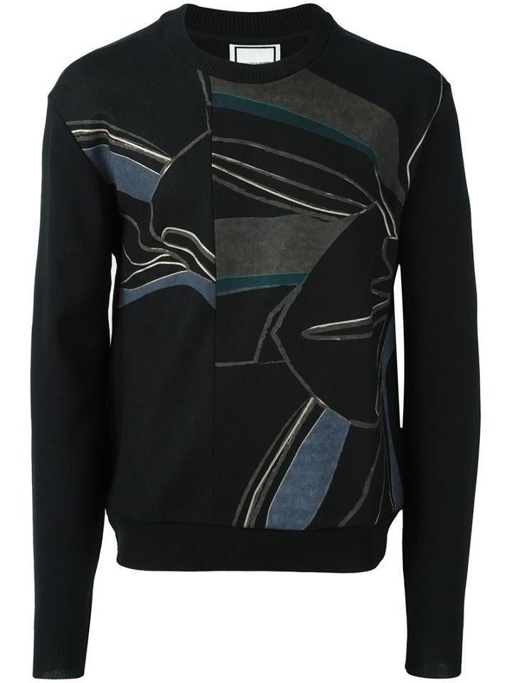 Wooyoungmi Printed Panel Jumper, Men's, Size: 46, Black, Polyester/wool