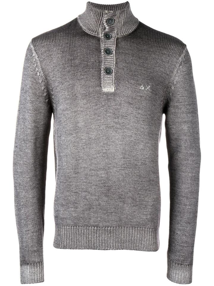 Sun 68 Half-button Logo Sweater - Grey