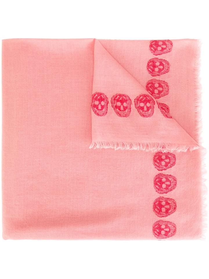 Alexander Mcqueen Stars And Skulls Embroidered Scarf, Women's, Pink/purple, Silk/polyester/wool