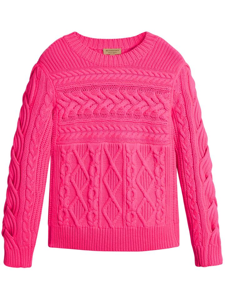 Burberry Aran Knit Wool Cashmere Sweater - Pink & Purple