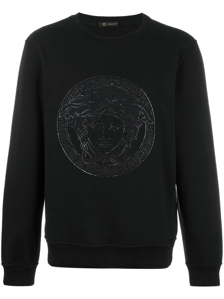Versace Embroidered Medusa Sweatshirt, Men's, Size: Large, Black, Cotton