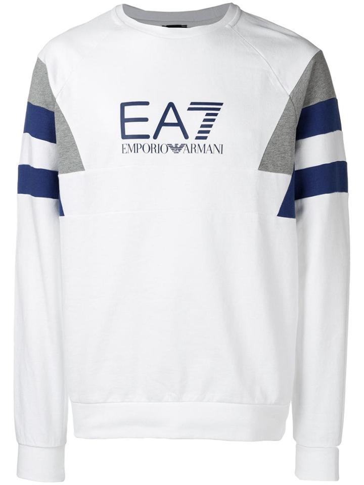 Ea7 Emporio Armani Blue Striped Sweater - White