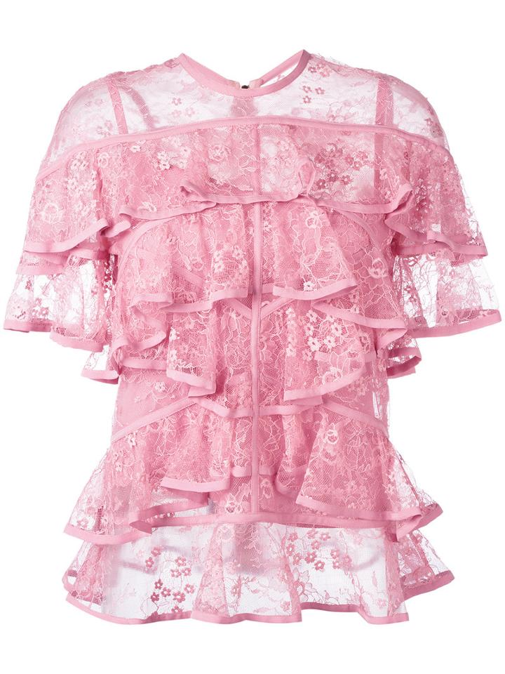 Elie Saab Ruffled Lace Blouse, Size: 40, Pink/purple, Silk/nylon/polyamide/polyester