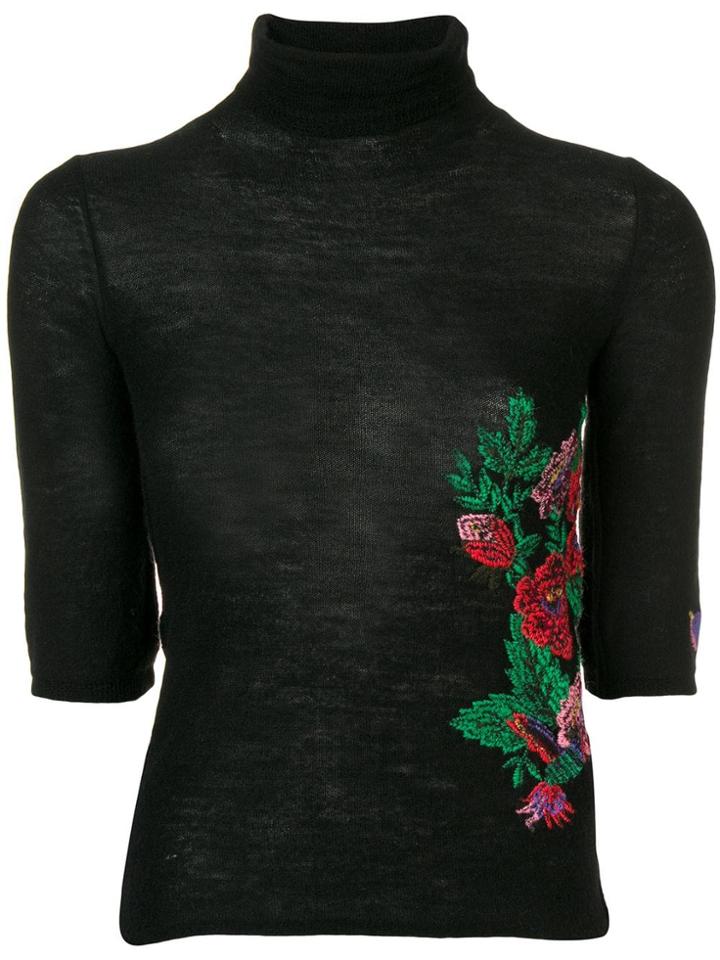 Yohji Yamamoto Vintage Floral Reverse Embroidered Turtleneck - Black