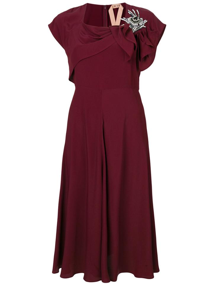 No21 Embellished Bow Shoulder Dress - Red