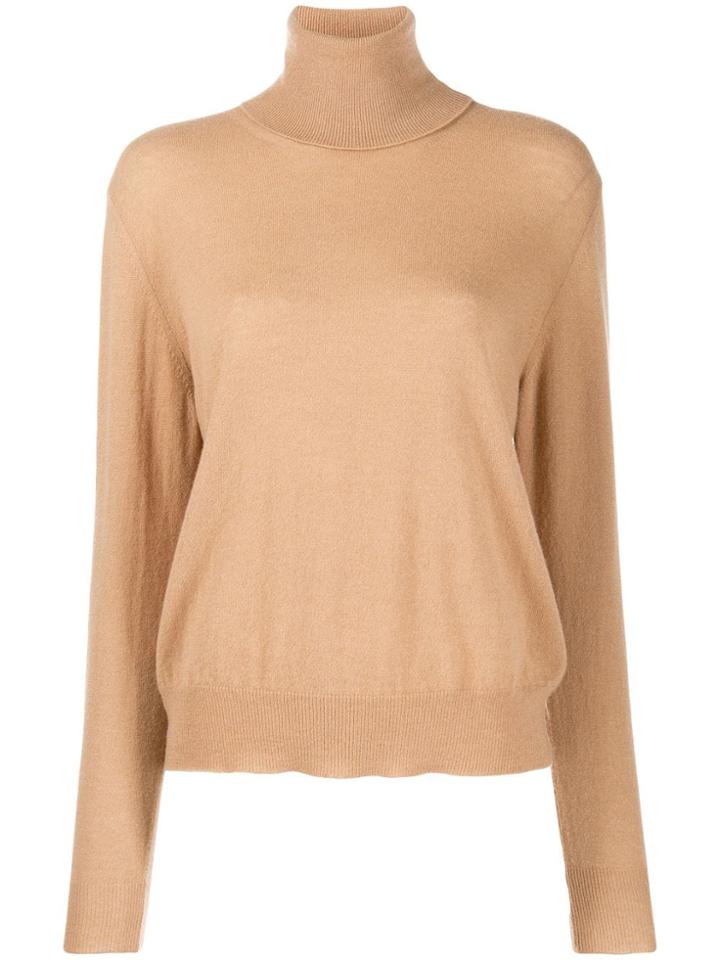 Laneus Roll Neck Fine Knit Top - Brown