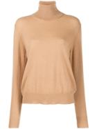 Laneus Roll Neck Fine Knit Top - Brown