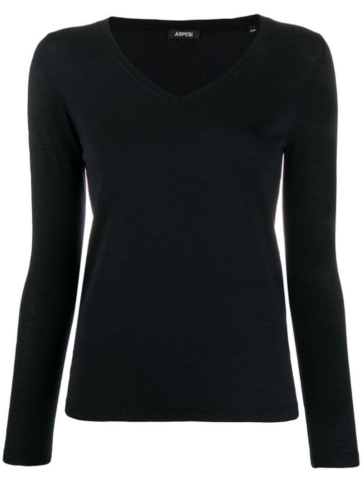 Aspesi Fine Knit V-neck Jumper - Blue