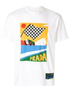 Prada Racing Flag Printed T-shirt - White