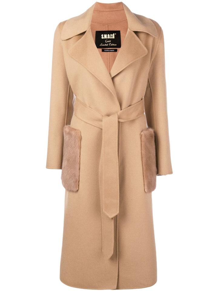 S.w.o.r.d 6.6.44 Fur Pockets Trench Coat - Nude & Neutrals
