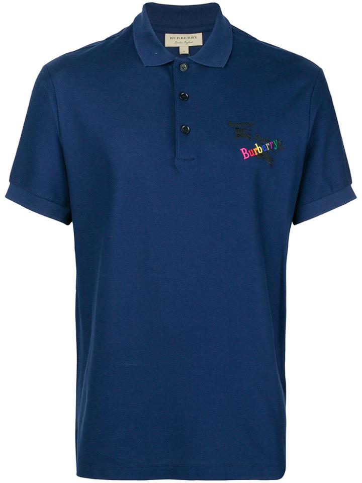 Burberry Logo Embroidered Polo Shirt - Blue