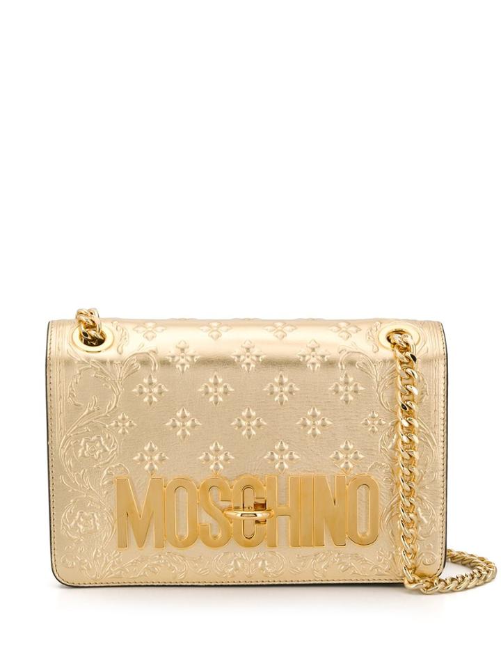 Moschino Metallic Logo Plaque Shoulder Bag - Gold