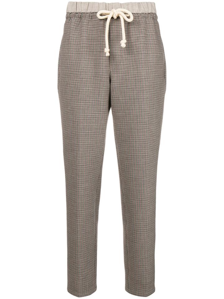Closed Drawstring Plaid Trousers - Brown